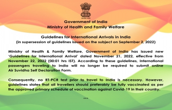 Guidelines for International Arrival in India’ updated November 21, 2022